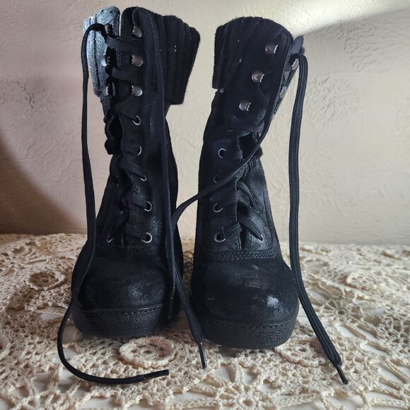 Black Wedge Short Boots Size 10, Lace up. - Picture 2 of 2